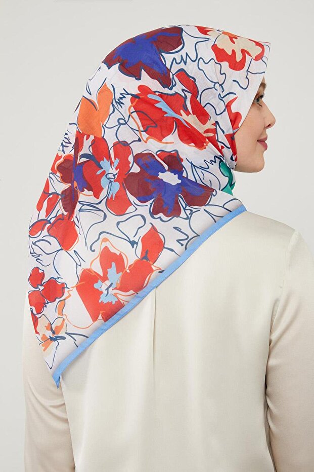 وشاح قطني ناعم بنمط البرسيم الأزرق - 2