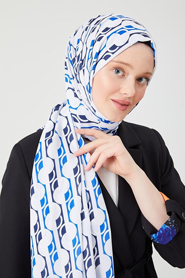 Cobalt Round Pattern Violet Medina Silk Shawl