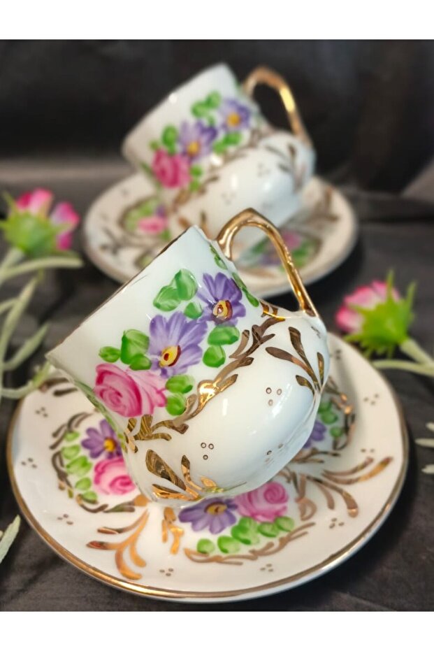 Saray Porselen El Boyama 2-Piece Coffee Cup Set