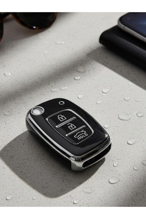 Hyundai Santafe Elentra Solanis I20 Ioniq I30 Tucson Ix35 3 Button Nano Key Case Cover Sustalı Black