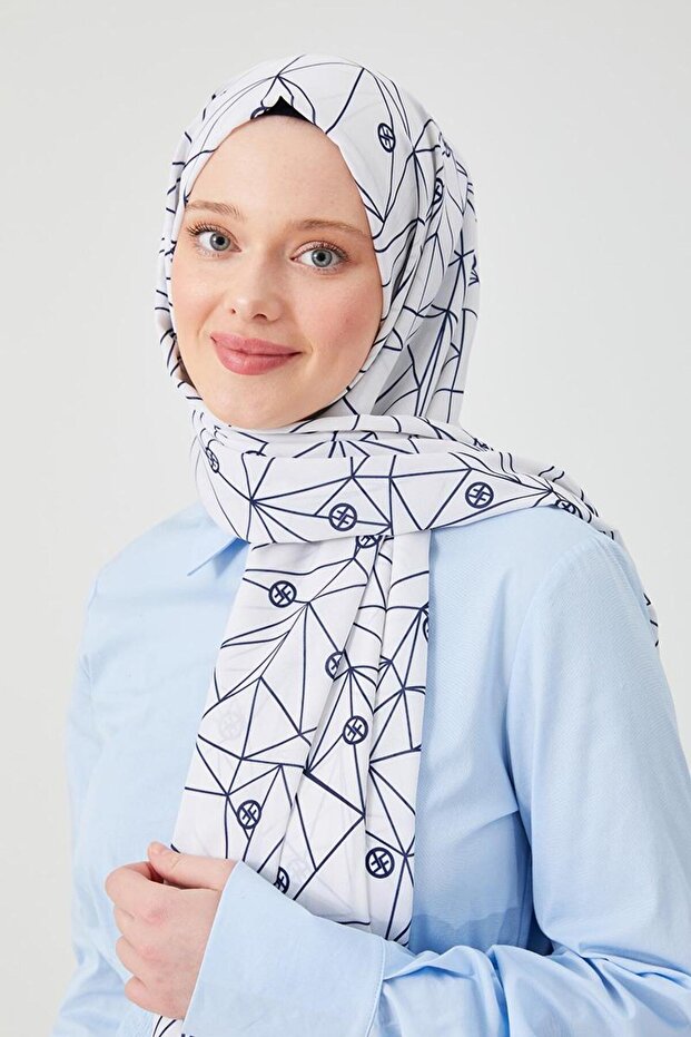 Navy blue geometric pattern violet medina silk shawl