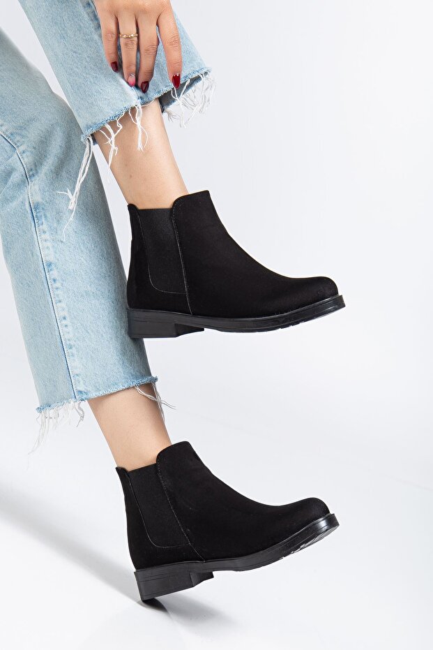 165-230 Black Suede Elastic Daily Women's Boots