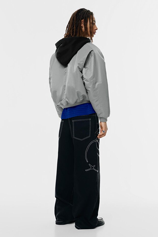 Kombine kapüşonlu bomber ceket - 5