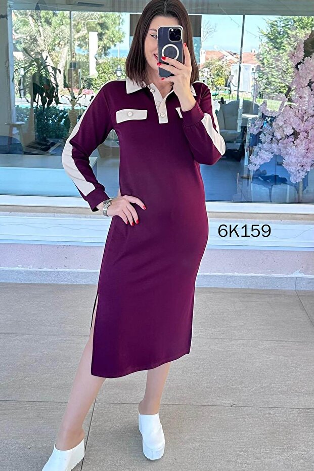Polo Yaka Slit Modal Dress 6K159