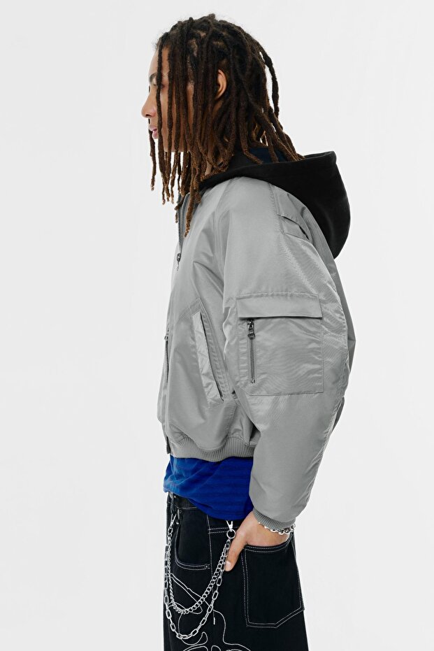 Kombine kapüşonlu bomber ceket - 4