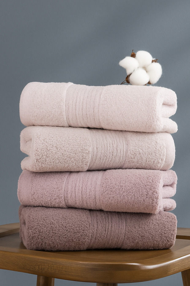4 Pieces 100% Cotton 50 X 90cm Pink Bath Towel Set Bathroom Hand Face Towels