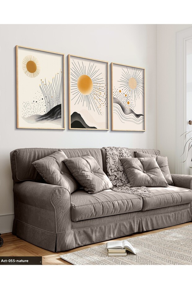 Mountain Sun Abstract 3 Piece Wooden Framed Painting