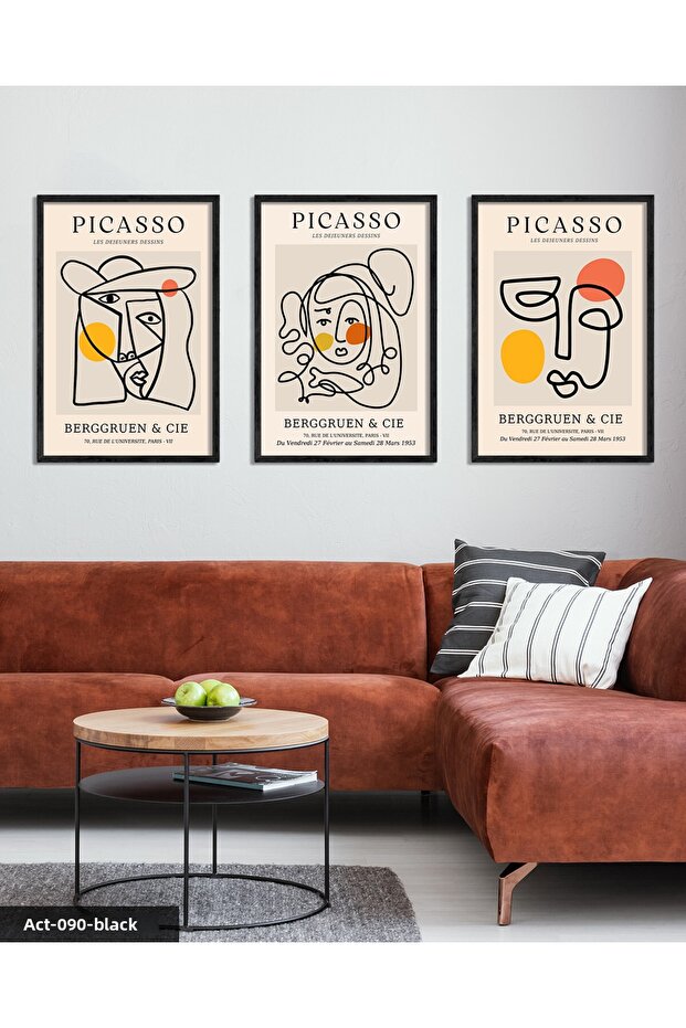 Picasso Berggruen & Cie 3 Piece Black Wooden Framed Painting