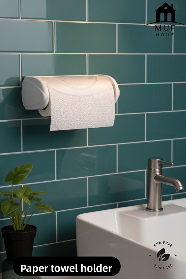 Roll Paper Towel Holder, Paper Towel Dispenser, Adhesive Roll Towel Rack, Can Be Glued or Screwed