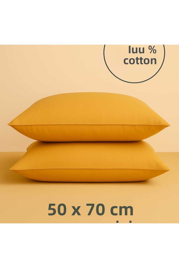 Pillowcase 2 Pieces Solid Color 100% Cotton Zipper Cotton Ovarlak Stitching
