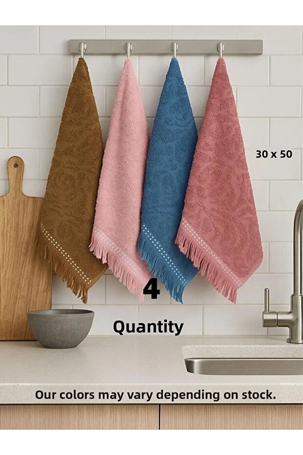 (4 Pieces) 30X50 cm Kitchen Towel, Jagarlı Towel, Hand Face Towel, Fringed Towel