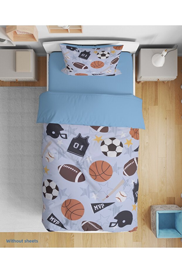 Football Sports Themed 3D Digital Printed Single Size Sheetless Boys' Bedding Set