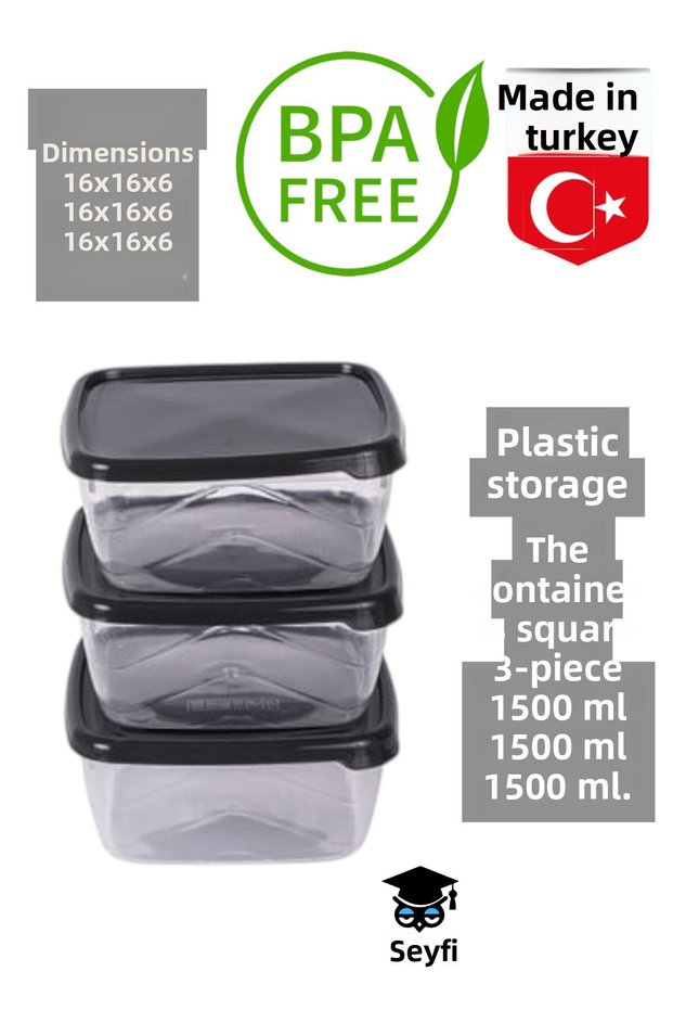 Plastic Storage Container Square 3-Piece 1500 ml 1500 ml 1500 ml