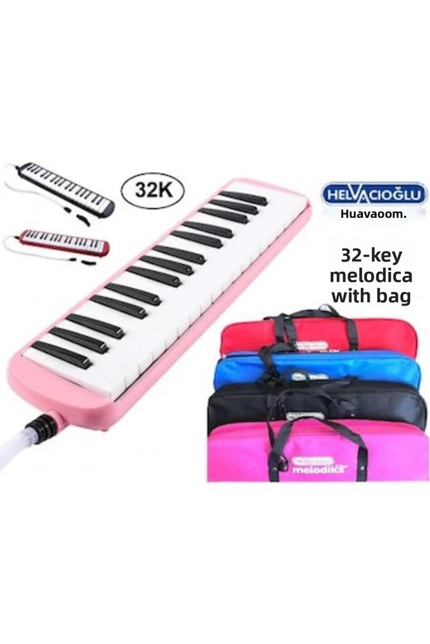 , 32-Key Melodica, Blue Color, Blown Instrument with Bag, Flute