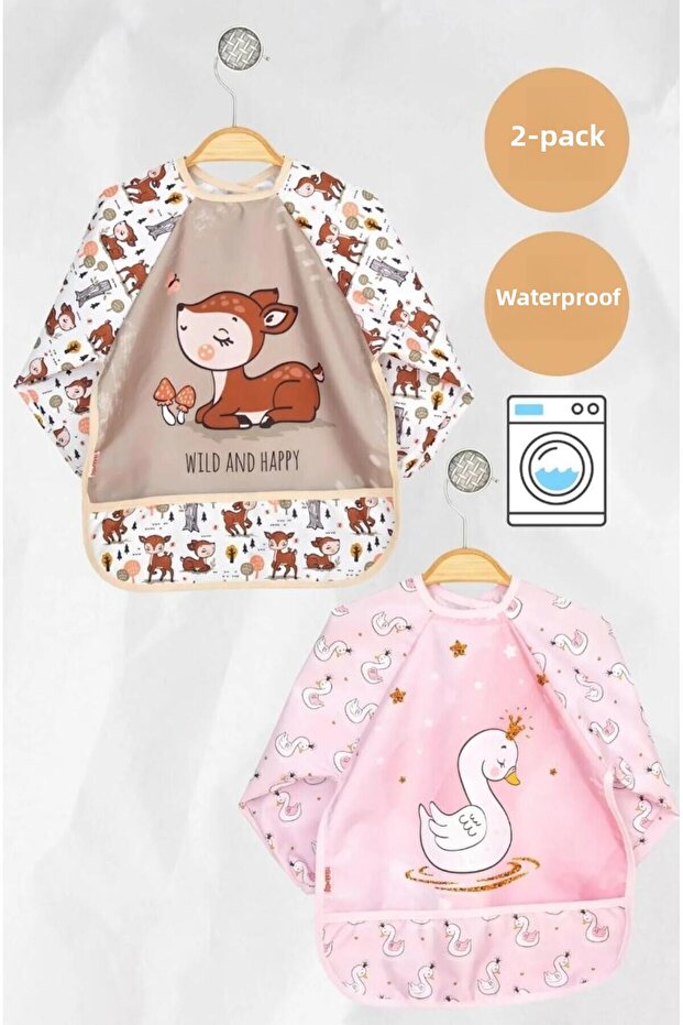 Wearable Sleeves Liquid-Proof Stain-Resistant Food and Activity Bib for 6-24 Months Swan-Karaca