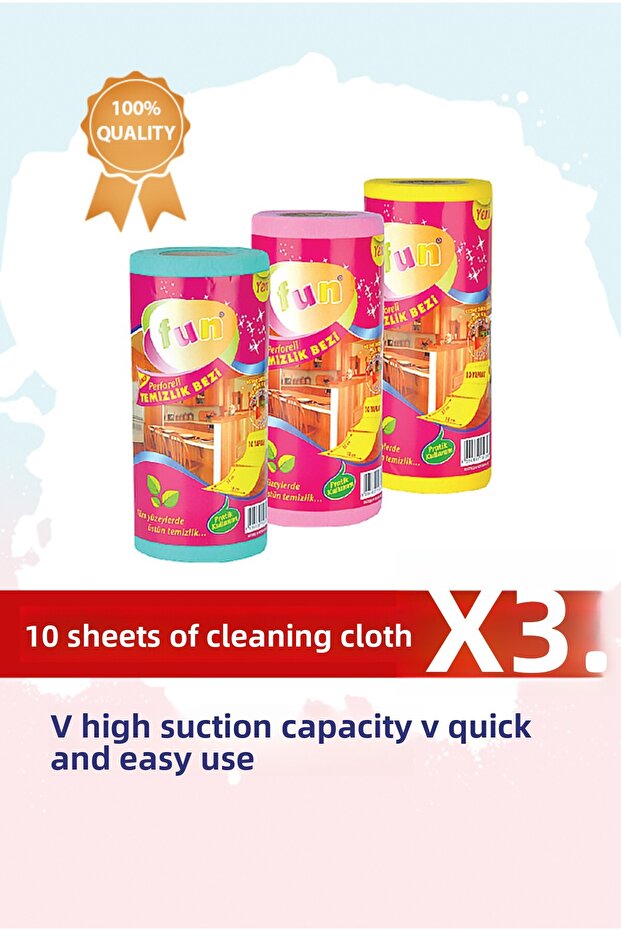 Cleaning Cloth Perforated 10-Sheet Roll - 3 Pack