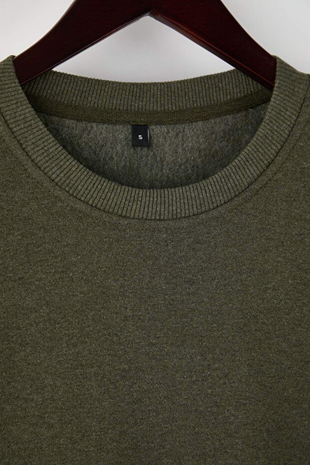 Haki Regular/Normal Kesim Bisiklet Yaka Kalın/İçi Şardonlu Sweatshirt TMNAW26SW00018 - 6