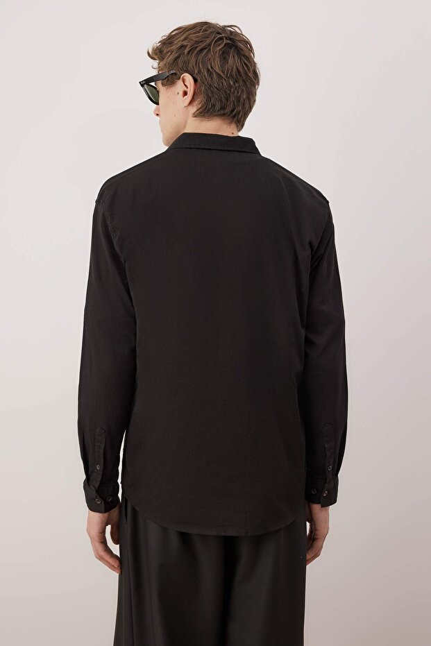 Siyah Regular Fit Dokulu Erkek Gömlek TMNAW26GO00015 - 4