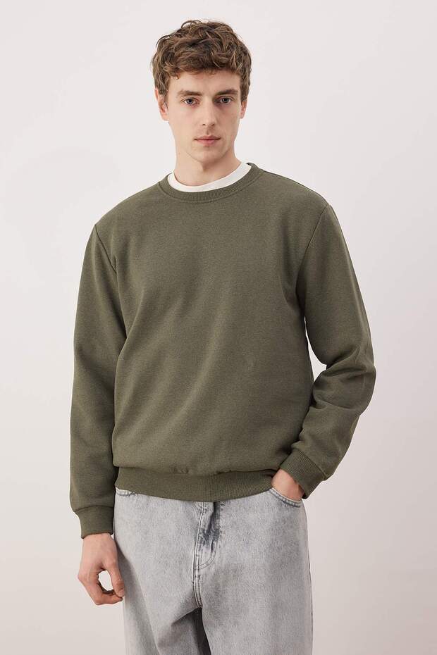 Siyah-Haki-Bej 3'lü Paket Regular/Normal Kesim Basic İçi Polar Sweatshirt TMNAW26SW00006 - 8