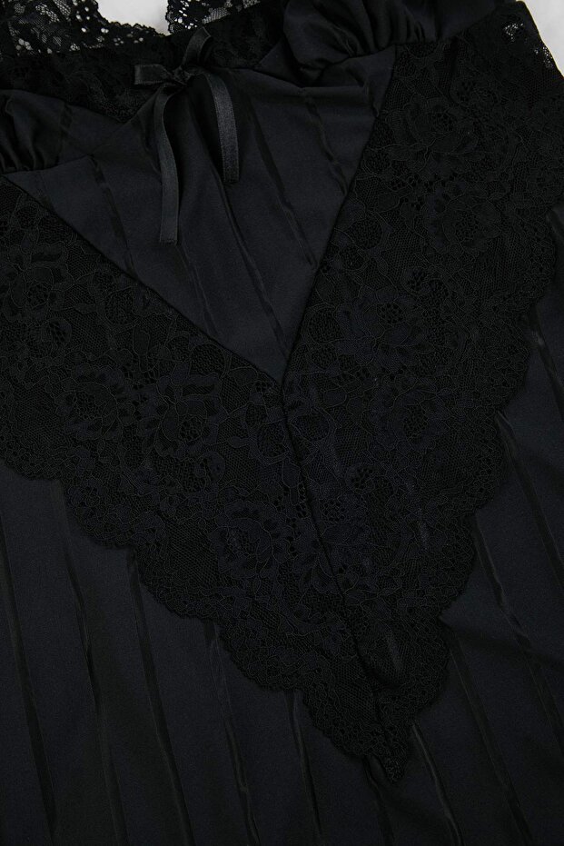 Siyah Kapsız Dantelli/Esnek Kumaşlı Fantezi Büyük Beden Babydoll TBBAW26DH00004 - 4