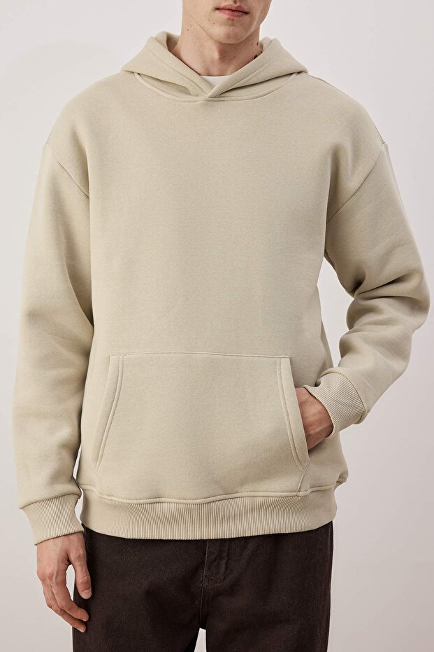 Taş Oversize/Geniş Kesim Sırtı Nakış Detaylı Kapüşonlu Sweatshirt TMNAW25SW00142 - 3