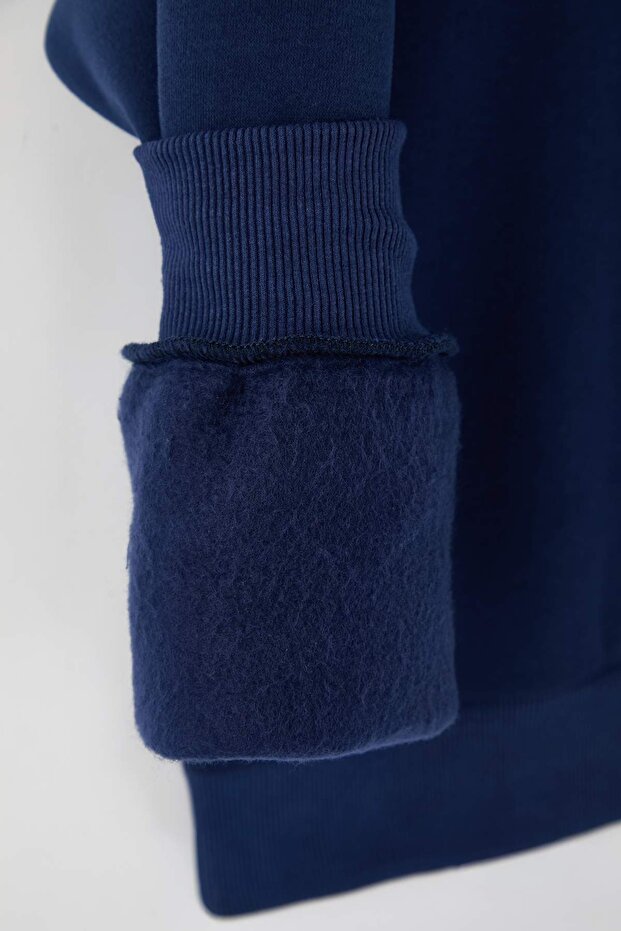 Lacivert Yeni Oversize/Geniş Kesim Soft Kalite İçi Polarlı Polo Yaka Sweatshirt TMNAW26SW00004 - 6