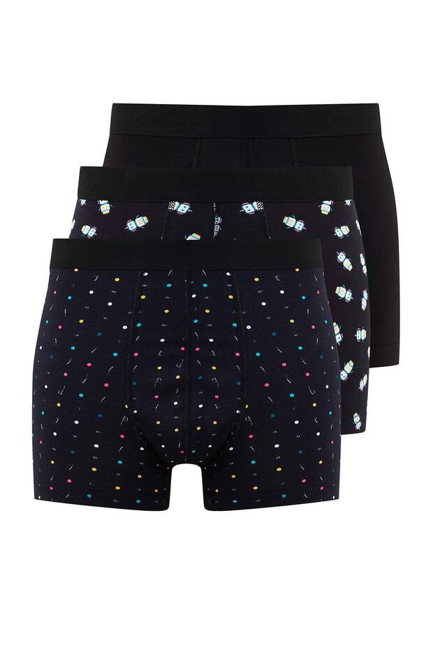 Siyah 3'lü Paket Desenli/Düz Pamuklu Boxer TMNAW25BX00009 - 1