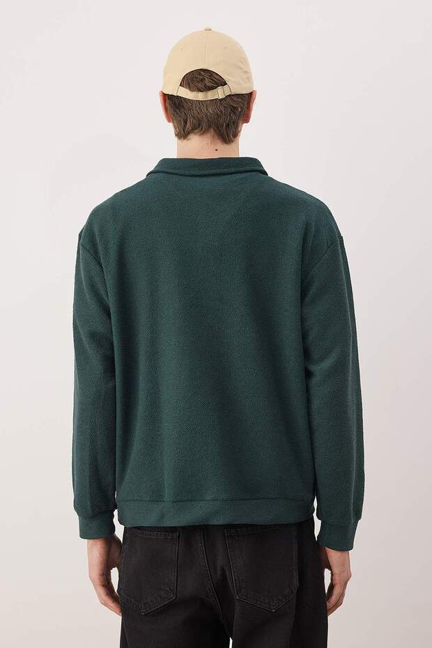 Petrol Yeşili Yeni Oversize/Geniş Kesim Polo Yaka Kalın Çıtçıtlı Sweatshirt TMNAW26SW00051 - 4
