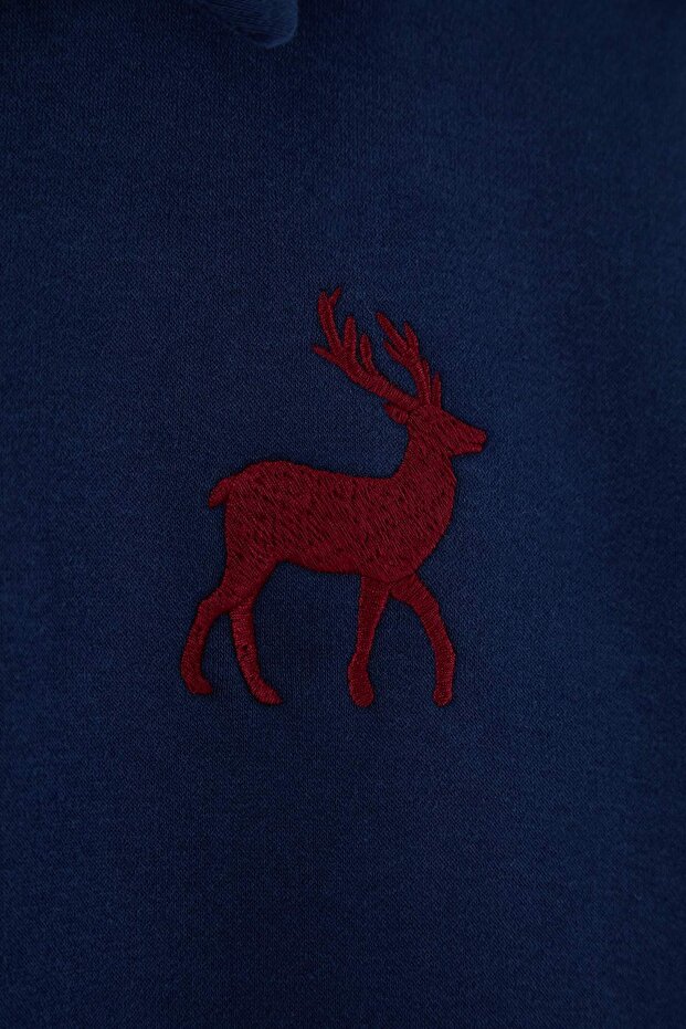 Lacivert Yeni Oversize/Geniş Kesim Soft Kalite İçi Polarlı Polo Yaka Sweatshirt TMNAW26SW00004 - 8