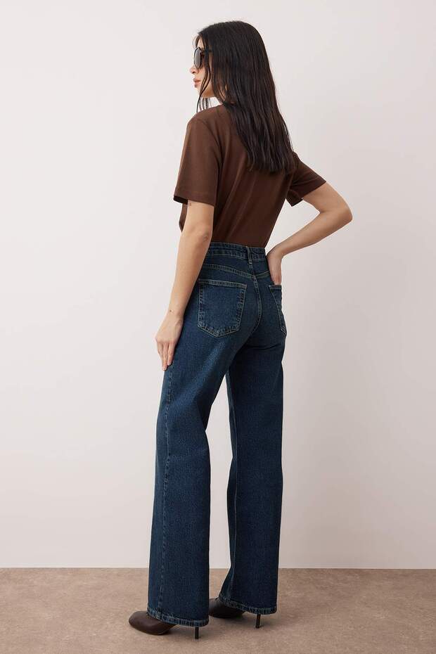 Koyu Mavi Yüksek Bel Orta Esnek Wide Leg Palazzo Jeans TWOAW26JE00084 - 4