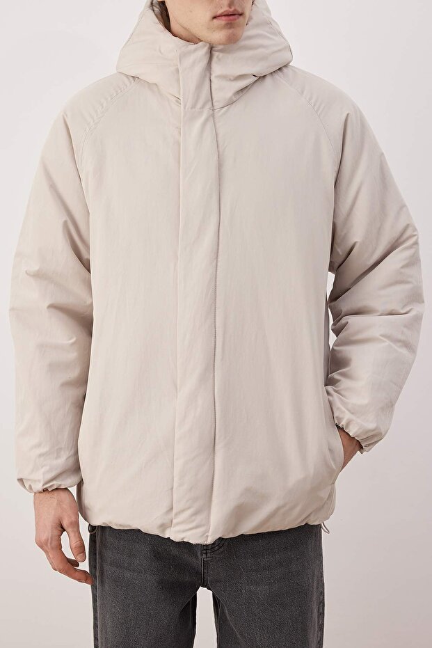 Ekru Oversize Fit Erkek Kışlık Kapüşonlu Mont TMNAW26MO00016 - 5