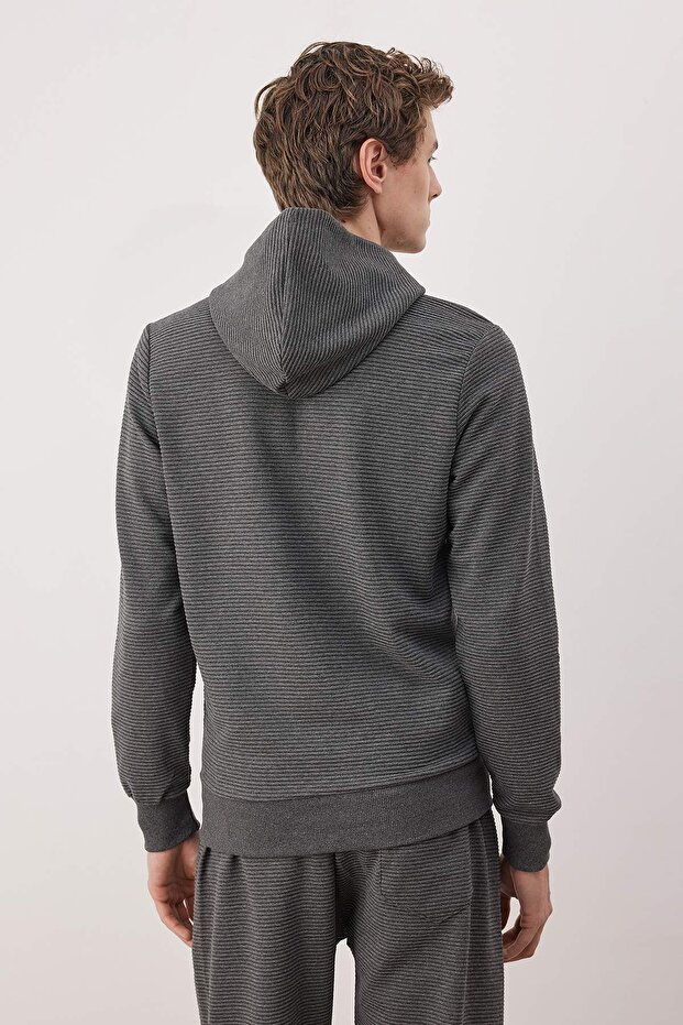 Antrasit Regular/Normal Kesim Kapüşonlu Dokulu Sweatshirt TMNAW26SW00068 - 4