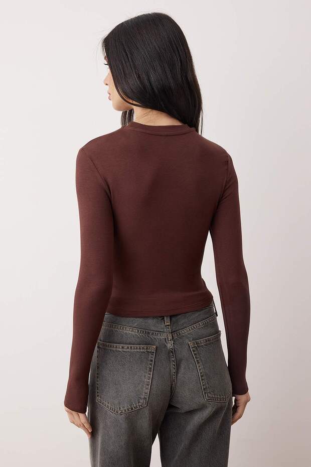 Taş-Koyu Kahverengi İkili Paket Crop/Kısa Fitted/Vücuda Oturan Örme Bluz TWOAW25BZ00061 - 7