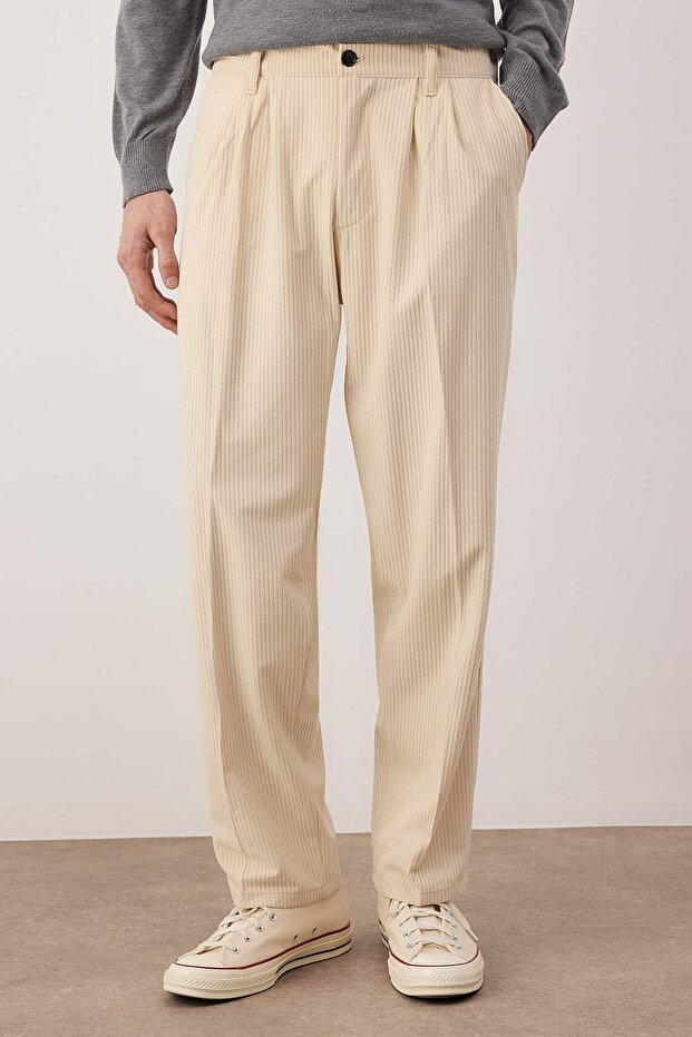 Ekru Erkek Baggy Fit Kadife Pantolon TMNAW26PL00022 - 7