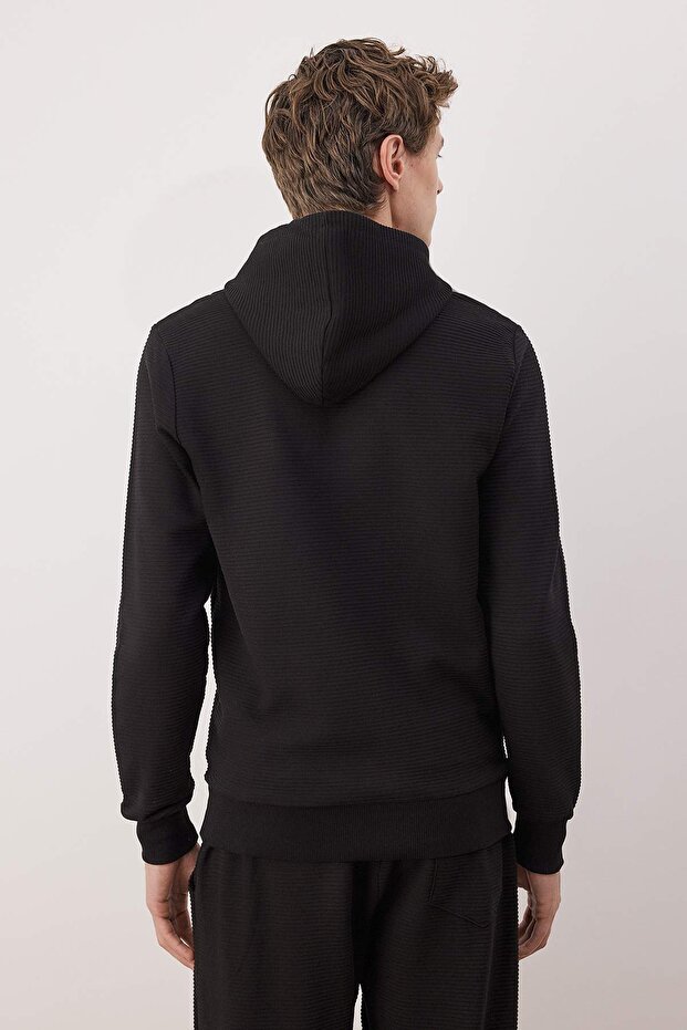 Siyah Regular/Normal Kesim Kapüşonlu Dokulu Sweatshirt TMNAW26SW00068 - 4