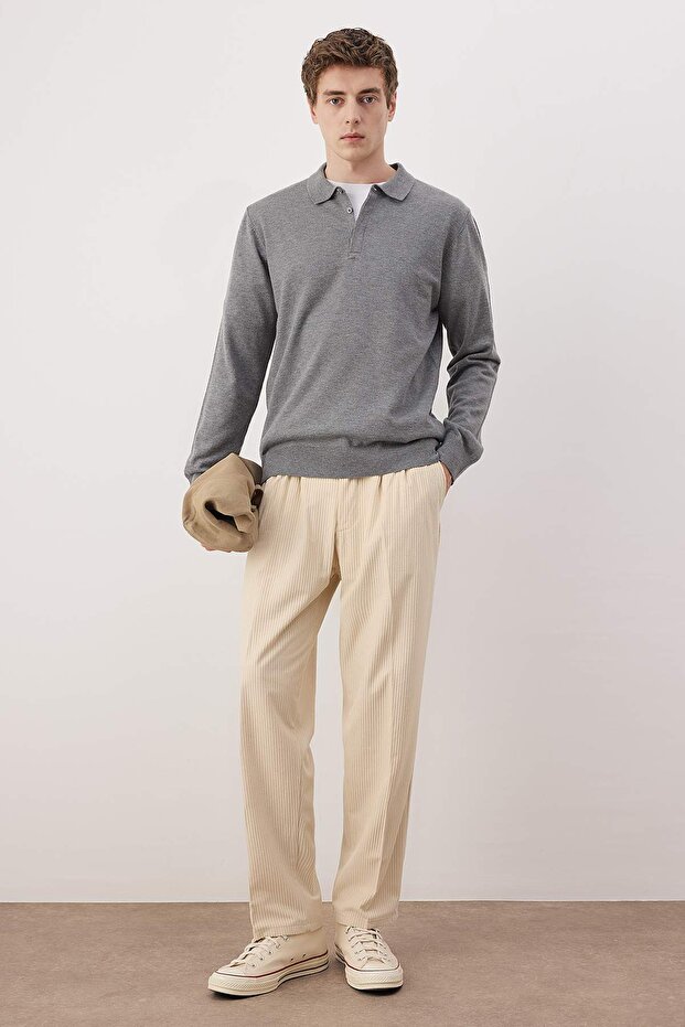 Ekru Erkek Baggy Fit Kadife Pantolon TMNAW26PL00022 - 5