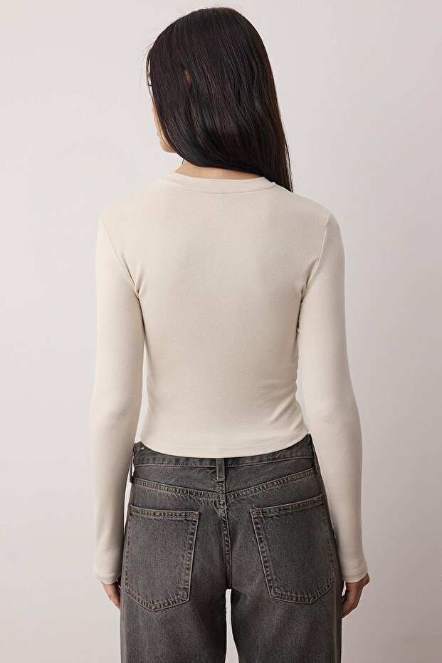 Taş-Koyu Kahverengi İkili Paket Crop/Kısa Fitted/Vücuda Oturan Örme Bluz TWOAW25BZ00061 - 4