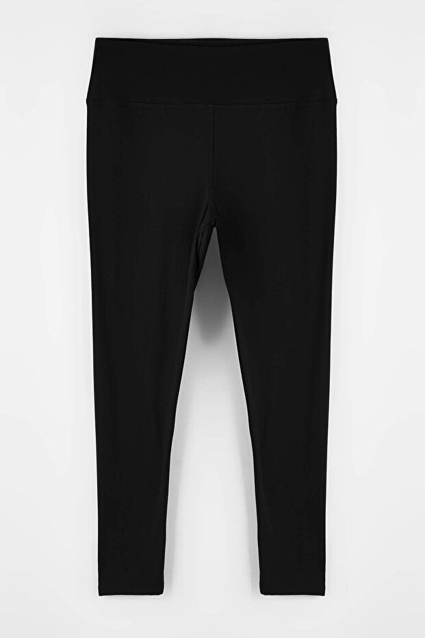 Siyah Soft Fırçalı Kumaş Reflektör Baskı Detaylı Tam Boy Örme Spor Tayt TBBAW26BV00007 - 6