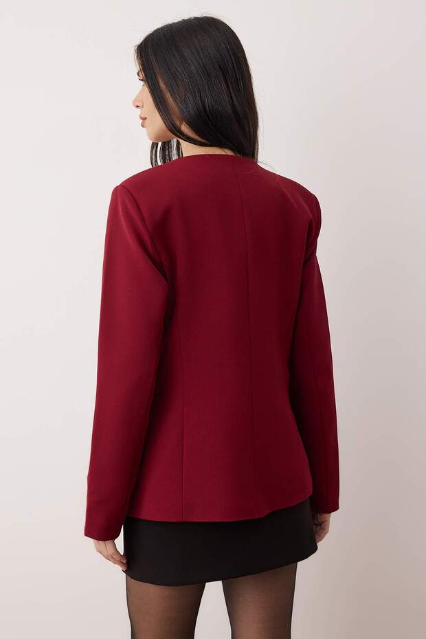 Bordo Fitted/Vücuda Oturan Tek Düğmeli Dokuma Blazer Ceket TWOAW26BC00066 - 5