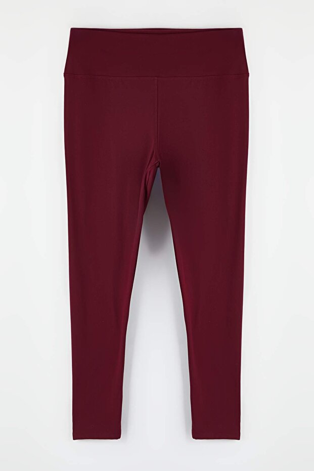 Bordo Soft Fırçalı Kumaş Reflektör Baskı Detaylı Tam Boy Örme Spor Tayt TBBAW26BV00007 - 5