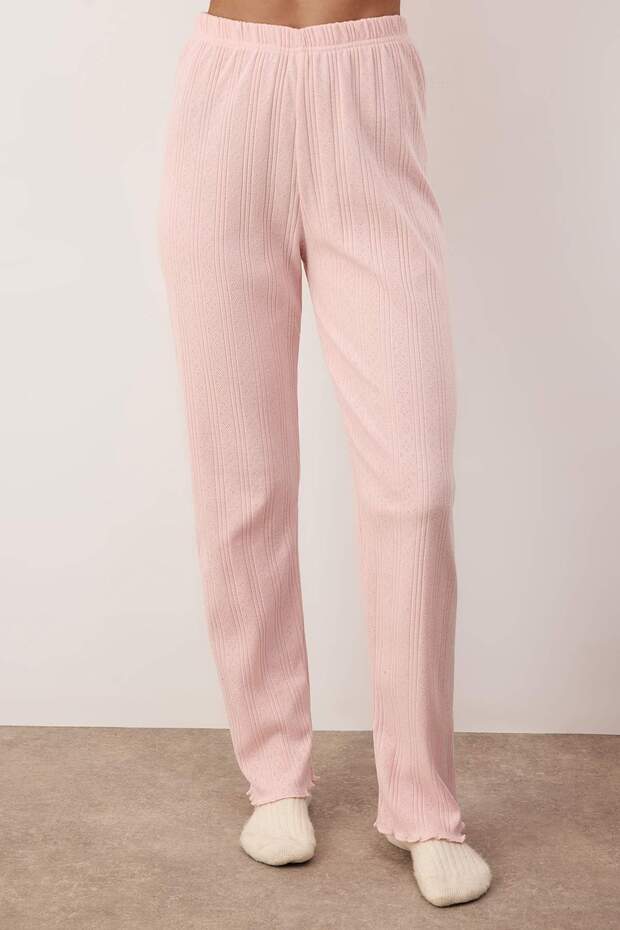 Pembe Hırkalı Pointel/Fitilli Baby Overloklu Örme Pijama Takımı THMAW26PT00219 - 3
