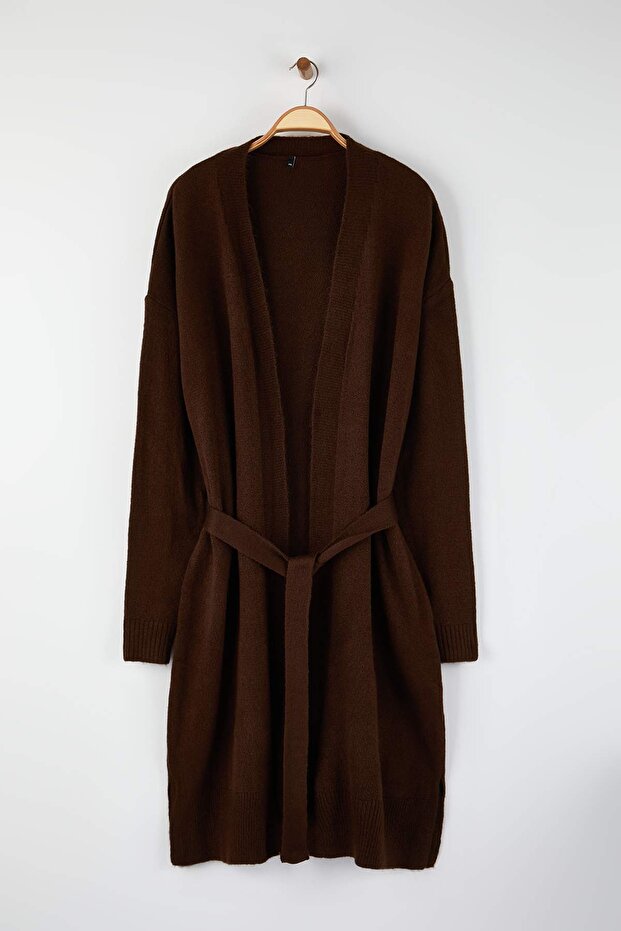 Kahverengi Oversize/Bol Kesim Triko Hırka TBBAW23AV00017 - 8
