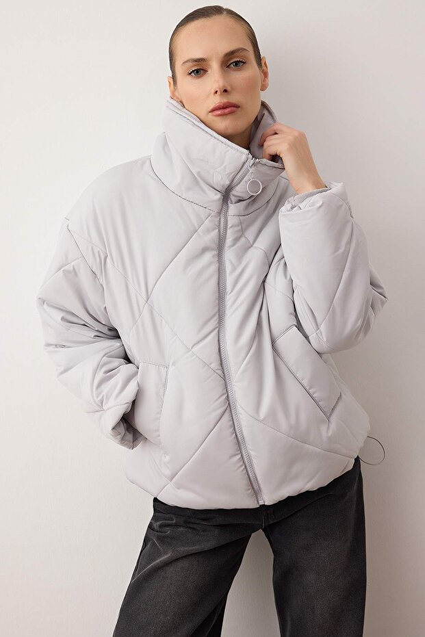 Gri Oversize Kalıp Su İtici Şişme Kapitone Mont TWOAW24MO00146 - 1