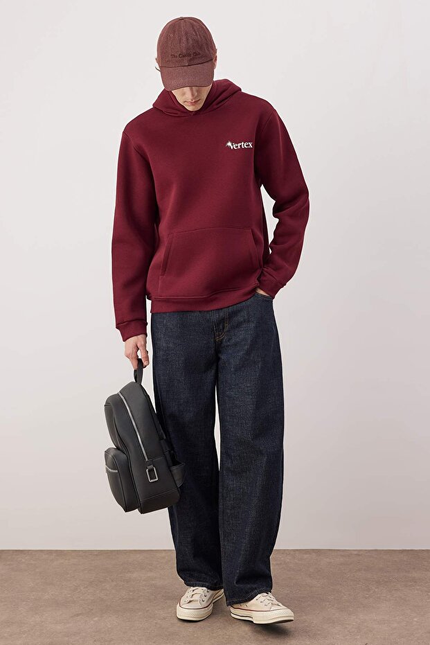 Bordo Regular/Normal Kesim Sırt Baskılı Sweatshirt TMNAW24SW00101 - 1