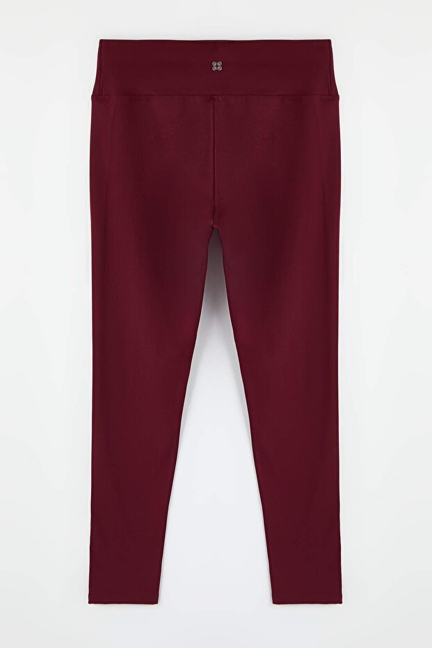 Bordo Soft Fırçalı Kumaş Reflektör Baskı Detaylı Tam Boy Örme Spor Tayt TBBAW26BV00007 - 6