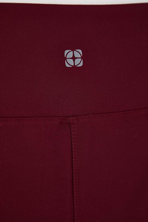 Bordo Soft Fırçalı Kumaş Reflektör Baskı Detaylı Tam Boy Örme Spor Tayt TBBAW26BV00007 - 7