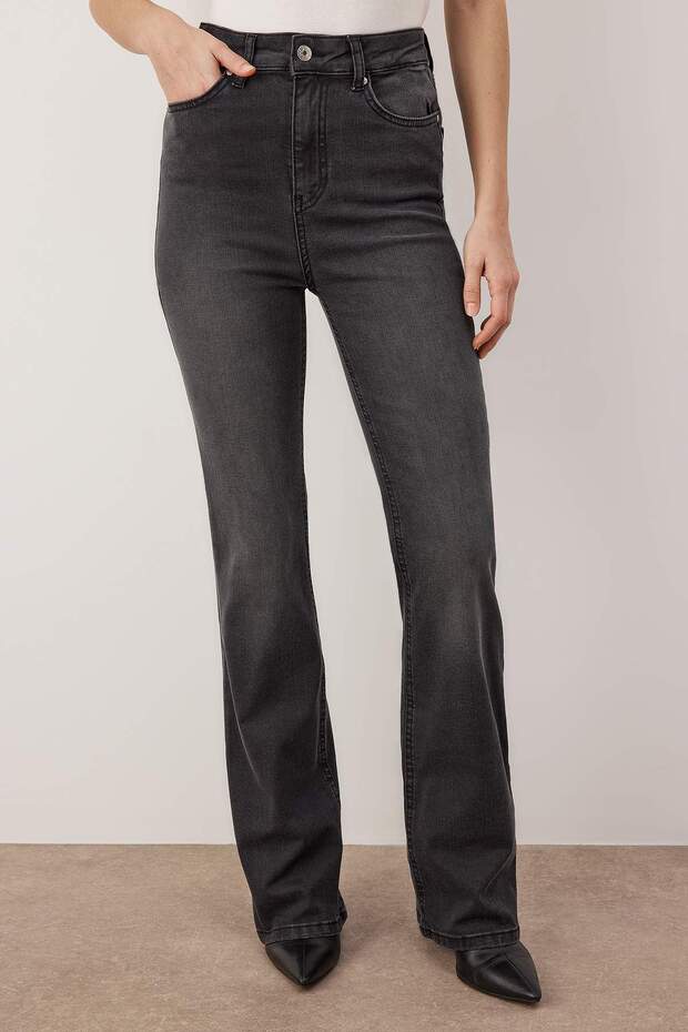 Antrasit Yüksek Bel İspanyol Paça Comfort/Esnek Flare Jeans TWOAW26JE00255 - 3