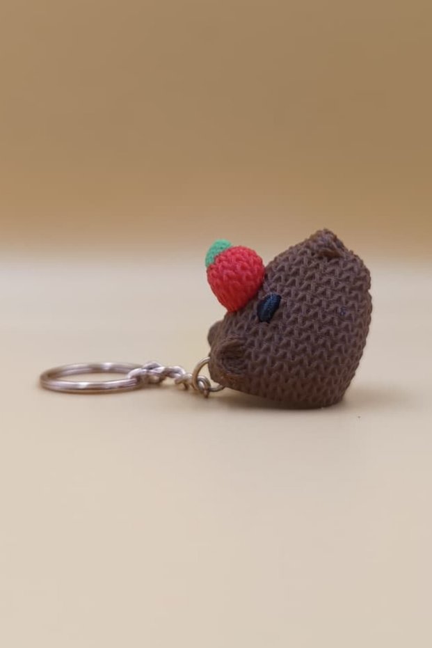 Knitted Patterned Capybara Keychain (Plastic)