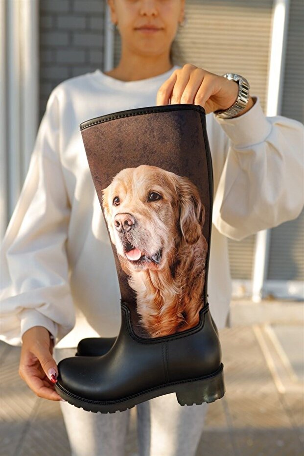 Coffee Dog Printed Waterproof Women's Rain Boots