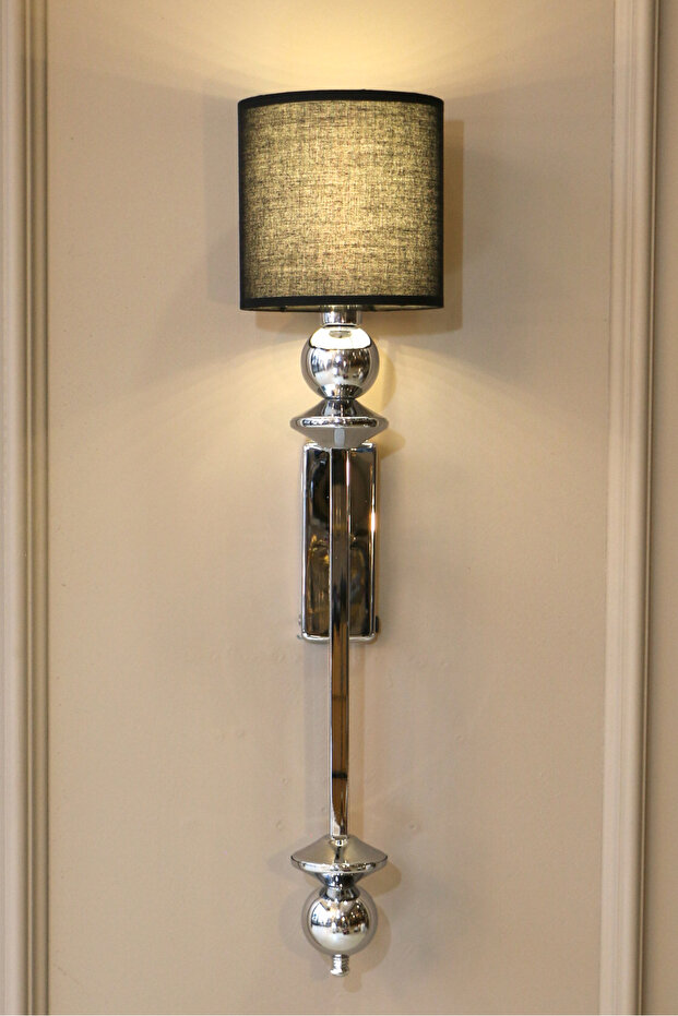 Nereid Krom Renk Aplik Siyah Kumaş Başlık Şık Pilli Duvar Apliği - 2